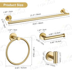 TQKAG Brushed Gold Bathroom Hardware Set 6-Piece Bathroom Accessory Set 23.6 Inch Round Stainless Steel Towel Bar Set Wall Mounted