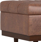 SIMPLIHOME Mariah 34 inch Wide Contemporary Rectangle Coffee Table Storage Ottoman in Distressed Saddle Brown Vegan Faux Leather, Assembled, For the Living Room, Entryway and Family Room