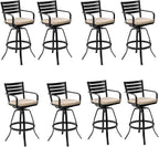 Pellebant 29.5" Outdoor Bar Stools Set of 8, Aluminum Swivel Patio Bar Height Stools with Footrest & Backrest,Rust-Proof Patio Stool Chairs for Deck Lawn Garden,Beige