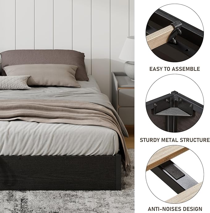 Lift Up Storage Bed Frame, Full Size Wooden Platform Bed with Large Storage Underneath, No Box Spring Needed, Noise Free, Black