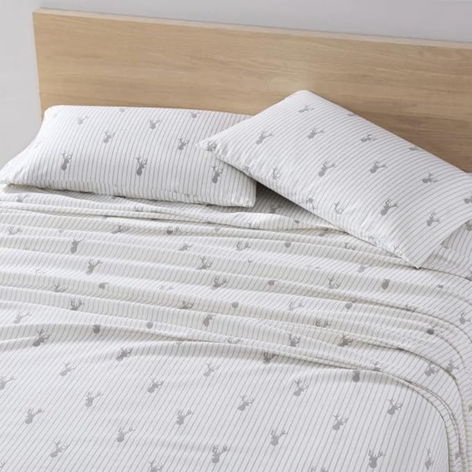 Eddie Bauer - Twin Sheets, Cotton Flannel Bedding Set, Brushed For Extra Softness, Cozy Home Decor (Deer Lodge, Twin)