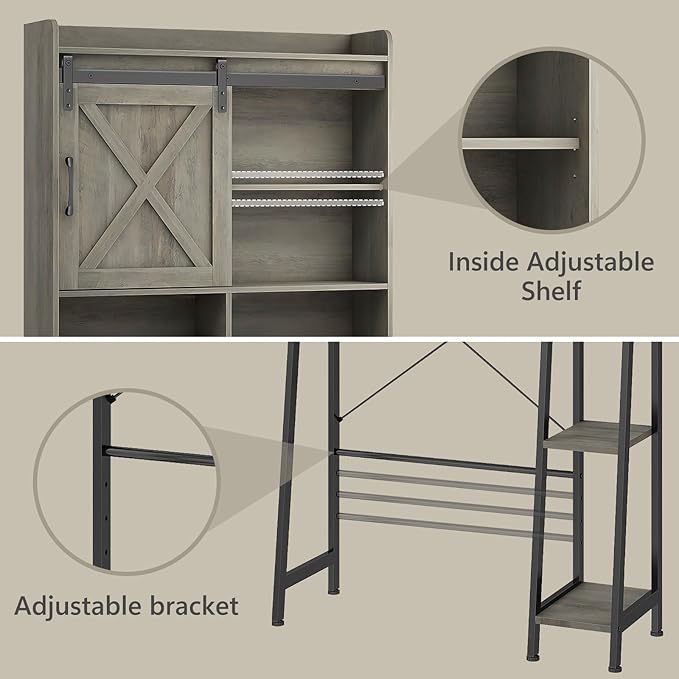 Over The Toilet Storage Cabinet, Farmhouse Storage Cabinet Over Toilet with Sliding Barn Door,Home Space-Saving Toilet Rack, for Bathroom, Restroom, Laundry, Grey