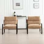 DUOMAY Mid-Century Accent Chairs Armchair Set of 2, Comfy Chenille Leisure Chairs Lazy Chairs with Brozen Metal Leg for Living Room Bedroom Office Apartment, Khaki