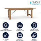 Flash Furniture Hercules Series 8' x 40" Rustic Solid Pine Folding Dining Table, Rectangular Antique Farmhouse Dining and Event Extension Table