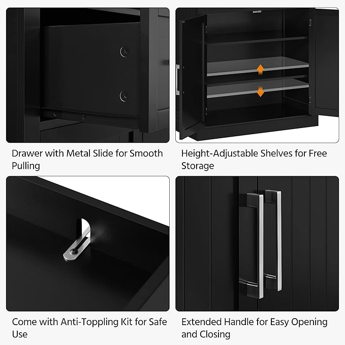 Yaheetech Kitchen Pantry Storage Cabinet with Drawer, Freestanding Pantry Cabinets with 2 Adjustable Shelves, 72.5" Tall Storage Cupboard for Kitchen/Dining Room/Bathroom/Hallway, Black