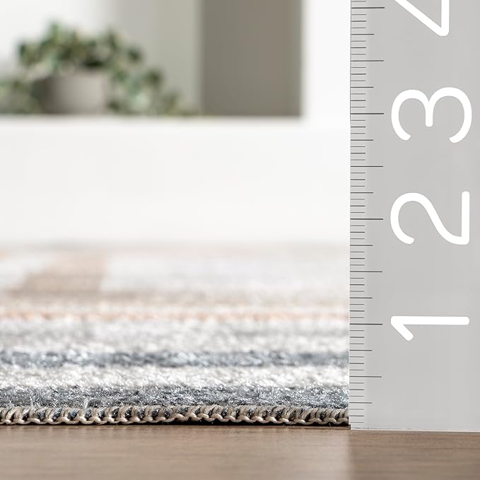 nuLOOM 6' Square Machine Washable Stain-Resistant Area Rug Low Profile for Living Room, Bedroom, and Dining Room, Alienor Multicolor