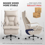 M80A Dual Motor Electric Executive Office Chair with Footrest, Comfortable Reclining Office Chair Wide Seat, Big and Tall Ergonomic Leather Home Office Desk Chair (Beige,No Massage)