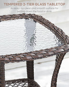 3 Piece Patio Brown Wicker Chairs with Side Table - Outdoor High Back Heavy Duty All-Weather Lawn Dining Rattan Chair Conversation Bistro Set for Deck Porch Balcony Backyard Garden - Red