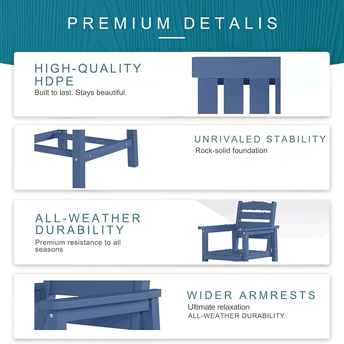 7 Piece Patio Dining Set with 11ft Patio Umbrella (Gray), 7 Navy Outdoor HDPE Dining Set with 6 Chairs + 1 Large Table with 2" Umbrella Hole, for Market, Pool, Garden, Backyard, Deck