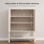 SICOTAS Shoe Storage Cabinet for Entryway - 5 Tier Rattan Entry Shoe Organizer Cabinet with Shelves & Doors, 2 Pieces Farmhouse Boho Shoe Rack for Hallway, Living Room, Closet (White Cream Oak)