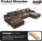 136.6'' U-Shaped Modern Modular Sectional Cloud Couch Whit Ottoman, 4-Seat Chenille Deep-Seat Sofa with Pillow for Living Room, Bedroom, Apartment, Camel