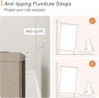 WAMPAT 6-Drawer Kids Dresser for Bedroom, 2-in-1 Modern Large Chest of Drawers with Gold Knobs, 71 Inch Wide Linen Printed Finish Wood Children Dresser for Baby Room, Nursery, Dark Beige