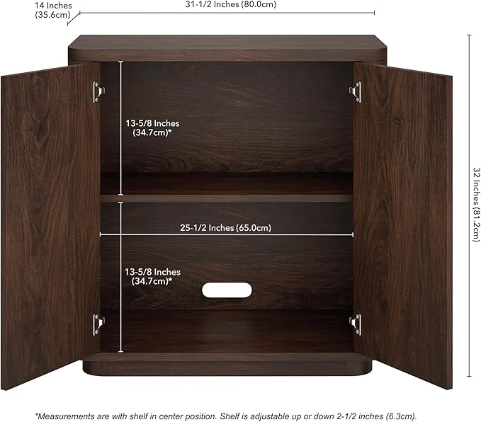Henn&Hart 32" Wooden Accent Cabinet, Modern Sideboard Buffet Cabinet with Adjustable Shelf for Living Room, Dining Room, Bedroom or Entryway, Alder Brown