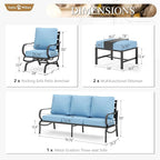 Sophia & William Patio Furniture Sets 5 Seats Outdoor Metal Conversation Sets 5 Pcs with 2 x Cushioned Swivel Sofa Chairs,1 x 3-Seat Sofa,2 x Ottomans for Coffee Lawn Backyard Poolside Blue