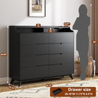 Dresser for Bedroom with 8 Drawers, 55" Large Dresser & Chest of Drawers with Charging Station, Wood Closet Clothes Storage Tall Dressers Organizer for Bedroom Living Room Hallway, Black