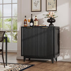 Fluted Coffee Bar Cabinet with Storage, Modern Sideboard Buffet Cabinet with Removable Wine Rack, Drawer, Adjustable Shelf, Black Liquor Cabinets for Living Room, Dining Room, Kitchen, Entryway