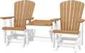 DutchCrafters Slat Fan Back Double Poly Adirondack Glider Outdoor Patio Chairs with Center Table (White & Cedar)