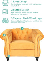 Accent Sofa Chair for Living Room, Mid Century Modern Velvet Upholstered Armchair, Oversized Comfy Single Couch Chair with Cushion, Tufted Chesterfield Sofa Couch for Home, Bedroom, Apartment (Yellow)