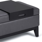 SIMPLIHOME Oregon 42 inch Wide Contemporary Rectangle Storage Ottoman Bench with Tray in Stone Grey Vegan Faux Leather, Assembled, For the Living Room, Entryway and Family Room