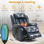 PARKOL Dual Motor Power Lift Recliner Chair for Elderly, 180-Degree Infinite Position Lay Flat Leather Recliner Chairs, with Massage and Heating, USB & Type-C Port and Remote (Dark Blue, Medium)