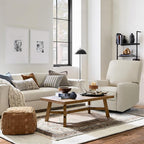 Harkawon Swivel Rocker Recliner Chair, Glider Rocker Recliner, Rocking Chair Nursery, Fabric Chair with High Back, Deep Seat, for Living Room, Bedroom, Beige+Brown