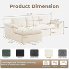 Modular Sectional Sofa, 107.5" L-Shaped Boneless Couch with Deep Seat, Modern Minimalist Upholstered Cloud Sectional Couch for Living Room Bedroom, No Assembly Required, Beige Corduroy