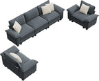PHI VILLA Cloud Modular Couches Sets, 3 Pieces Large Sectional Sofa Set with Single Sofa, 5-Seater Upholstered Couch for Living Room, Chenille Fabric, Dark Cyan