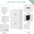 Tall Storage Cabinet, Bathroom Floor Freestanding Storage Cabinet with 2 Double-Door and Adjustable Shelves for Bathroom, Office, Living Room, White