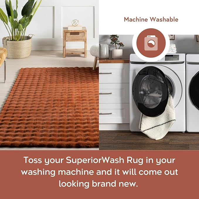 nuLOOM Jeni Checkered 5x8 Machine Washable Area Rug for Living Room Bedroom Dining Room Kitchen, Brick