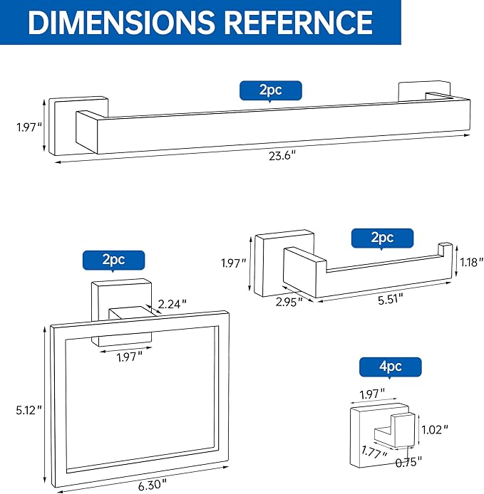 10-Piece Bathroom Hardware Accessories Set, 23.6 Inch SUS304 Stainless Steel Towel Bar Set, Wall Mounted Bathroom Towel Holders, Towel Hooks with Toilet Paper Holder