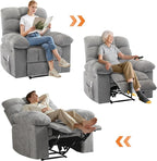 Recliner Rocking Chair with Massage and Heat, Wide Overstuffed Ergonomic Fabric Recliner with Breathable Upholstery, 2 Side Pockets & Remote Control for Living Room or Bedroom