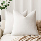Foindtower Pack of 2 Soft Textured Chenille Throw Decorative Pillow Covers Square Accent Solid Cushion Cover Neutral Farmhouse Pillow Case for Couch Sofa Bedroom Living Room 22x22 Inch, Ivory White