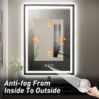 LED Bathroom Mirror, 20x28 Inch Frontlit & Backlit Black Framed Lighted Mirror,Wall Mouted Vanity with Lights,Double Lights Strips,Anti Fog Stepless 3 Colors Temperature & Dimmable