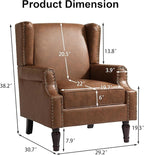 Pia Ricco High Back Floral Accent Chair - Retro Wingback Upholstered Armchair in Faux Leather, Nailhead Trim & Solid Wood Legs for Living Room Bedroom Reading Chair（Brown