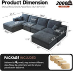 136.6'' U-Shaped Modern Modular Sectional Cloud Couch Whit Ottoman, 4-Seat Chenille Deep-Seat Sofa with Pillow for Living Room, Bedroom, Apartment, Ocean Blue