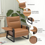 Faux Leather Accent Chair with Flip Up Tray Table Soft Backrest Side Pocket for Living Room Office Bedroom Leather Accent Chair, Brown
