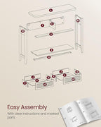 VASAGLE Console Table, Sofa Table, Narrow Entryway Table with 2 Drawers, Open Storage Shelf, Rounded Corners, for Living Room, Boho Style, Oak Beige ULNT016Y57V1