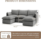 Waterproof Cloud Sectional Couches for Living Room,High Backrest Down Filled Couch,5 Seater Oversized Modular U-Shaped Sofas,Detachable Sofa Covers,Dark Grey