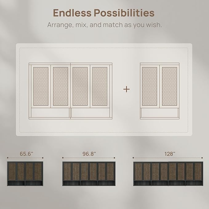 SICOTAS Rattan Shoe Storage Cabinet - Modular Shoe Cabinets with Door Tall Large Shoe Cabinet Storage for Entryway - 65.6" Wide Modular Cabinet for Hallway, Living Room