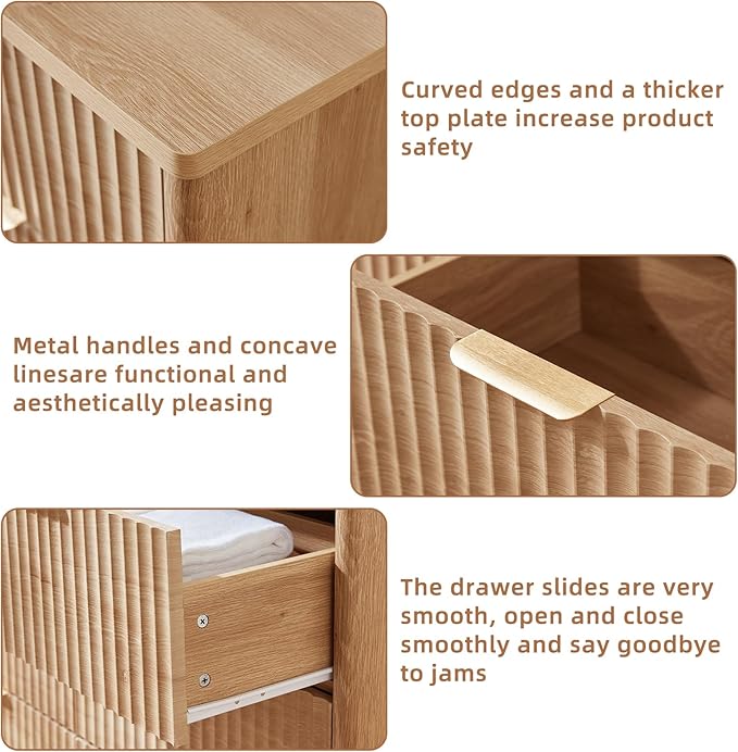 LEYAOYAO Fluted 6 Drawers Dresser, 48" Wide Modern Chest of Drawers with Wood Grain Top, Curved Profile Design, Dresser TV Stand, Wood Drawer Organizer for Bedroom, Living Room, Hallway,Natural