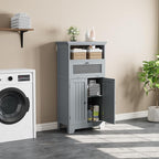ChooChoo Bathroom Floor Storage Cabinet with Flip Glass Drawer, Bathroom Cabinets Freestanding with 2 Doors Adjustable Shelf & 1 Open Storage for Bathrooms, Living Room, Hallway, Grey