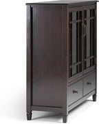 SIMPLIHOME Connaught SOLID WOOD 46 Inch Wide Traditional Tall Storage Cabinet in Dark Chestnut Brown, For the Living Room, Entryway and Family Room