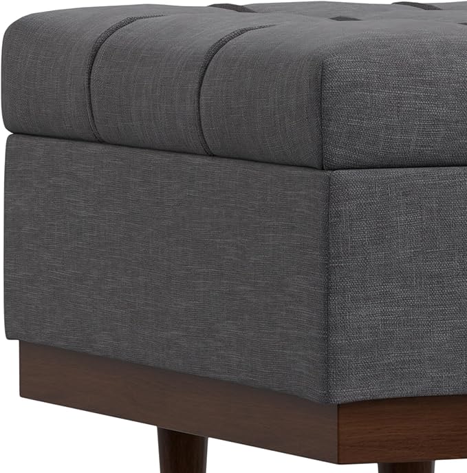 SIMPLIHOME Mariah 34 inch Wide Contemporary Rectangle Coffee Table Storage Ottoman in Slate Grey Polyester Linen, Assembled, For the Living Room, Entryway and Family Room