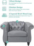 Accent Sofa Chair for Living Room, Modern PU Leather Upholstered Armchair, Oversized Comfy Single Sofa Chair with Cushion, Mid Century Tufted Chesterfield Sofa Couch for Bedroom, Apartment (Grey)