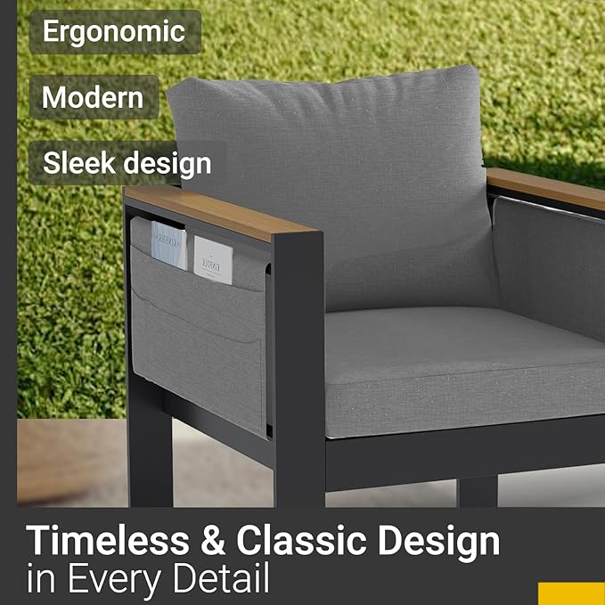 Corinth 5-Piece Aluminum Patio Conversation Set - Outdoor, Porch, Balcony, Yard, Gardern, All Weather Furniture Set with Loveseat Sofa, Grey