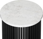 SIMPLIHOME Demy 18-inch Wide Metal Accent Table in White Marble/Black Metal, Round Side Table for Living Room, Bedroom, or Office, Industrial Style, Assembled