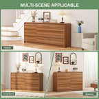 47 Inch Dresser For Bedroom 6 Drawer Wood Chest of Drawers - Curved Anti Collision, Mid Century Dresser For Closet with Natural Texture & Pre-Embedded Slots for TV Stand, Living Room, Nursery