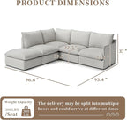 Waterproof Cloud Sectional Sofa for Living Room,High Backrest Down Filled Couches,5 Seater Oversized Modular V-Shaped Sofa,Detachable Couch Covers,Light Grey