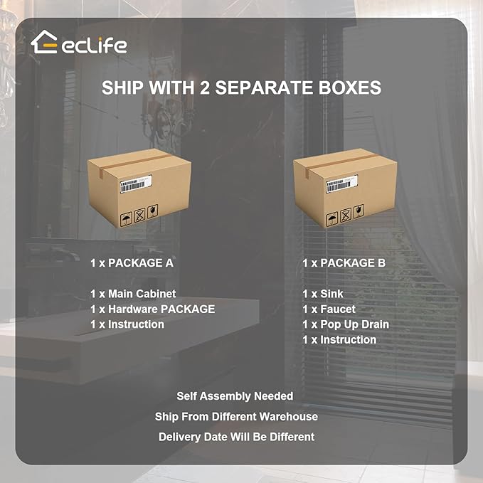 eclife 30" Bathroom Vanities Cabinet with Sink Combo, Wall Mounted Floating Cabinet W/Decor Line, Soft-Close System, 2 Extra Big Drawers, Matte Black Faucet, White