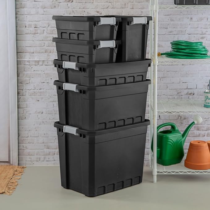 Sterilite 24-Pack Plastic Storage Bins with Lids, Stackable Containers, 4 Gallon, Black